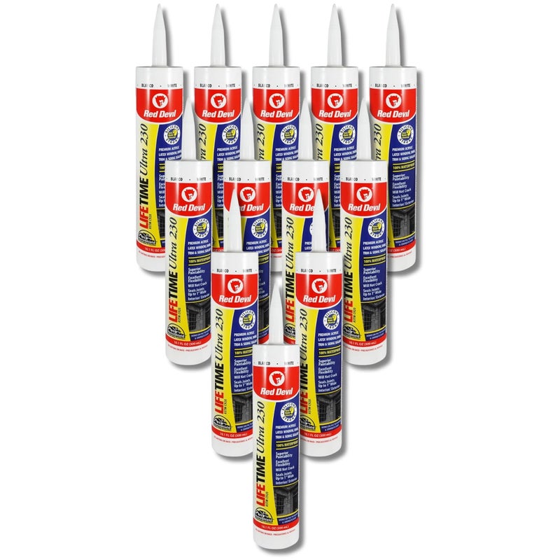 Red Devil 077012 Lifetime Ultra Premium Elastomeric Acrylic Latex Sealant, White, 10.1 oz Pack of 12 - Image 1
